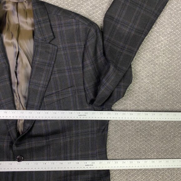 Lauren Ralph Lauren Wool Blazer Sport Coat Men's 44L Brown Blue Windowpane Plaid - Picture 9 of 15